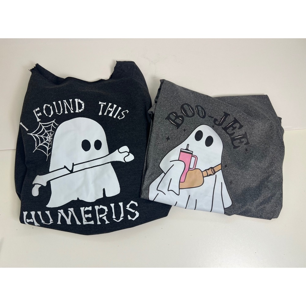 Womens Ghost Graphic Sweatshirt Pullover & tshirt "Boo-Jee" Dark Gray XXL